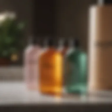 A display of shampoo bottles with natural ingredients highlighted