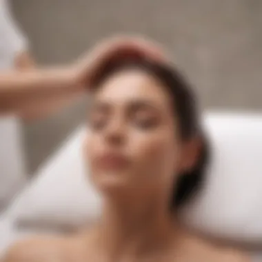 A serene individual practicing a scalp massage in a relaxing environment.