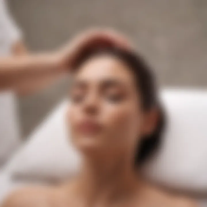 A serene individual practicing a scalp massage in a relaxing environment.