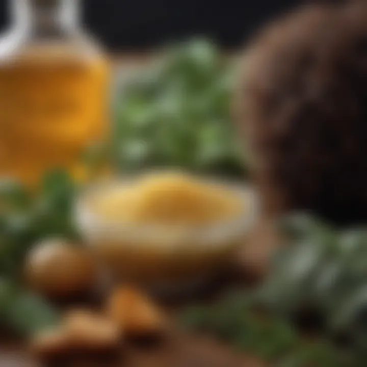 Natural hair treatments displayed with fresh ingredients