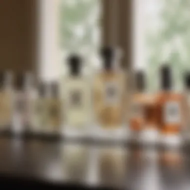 Elegant Jo Malone cologne bottles arranged artistically