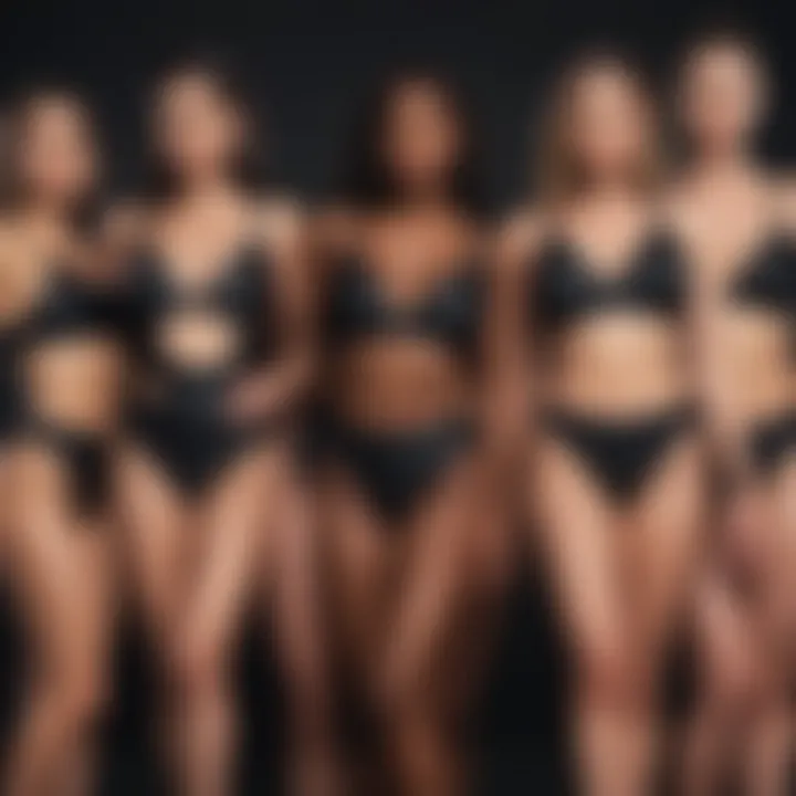 Diverse group showcasing various body types in black swimsuits