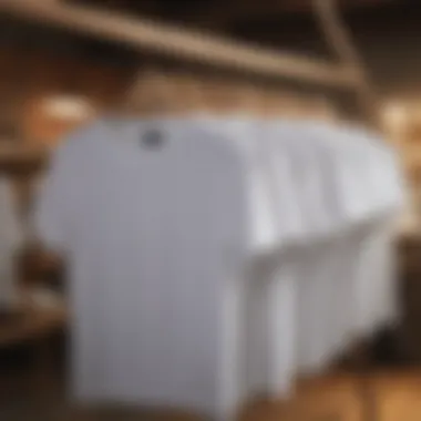 Elegant display of expertly crafted white tee shirts hanging on wooden hangers