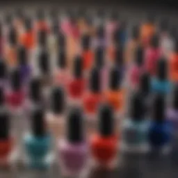 A vibrant display of assorted nail polish bottles in various colors.
