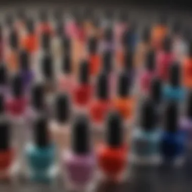 A vibrant display of assorted nail polish bottles in various colors.