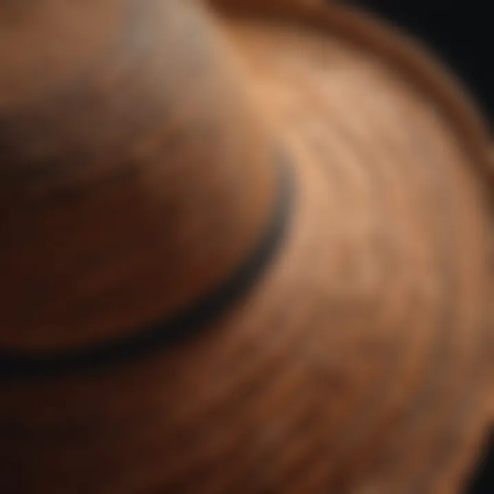 Close-up view of a sun hat showcasing its woven texture and design.