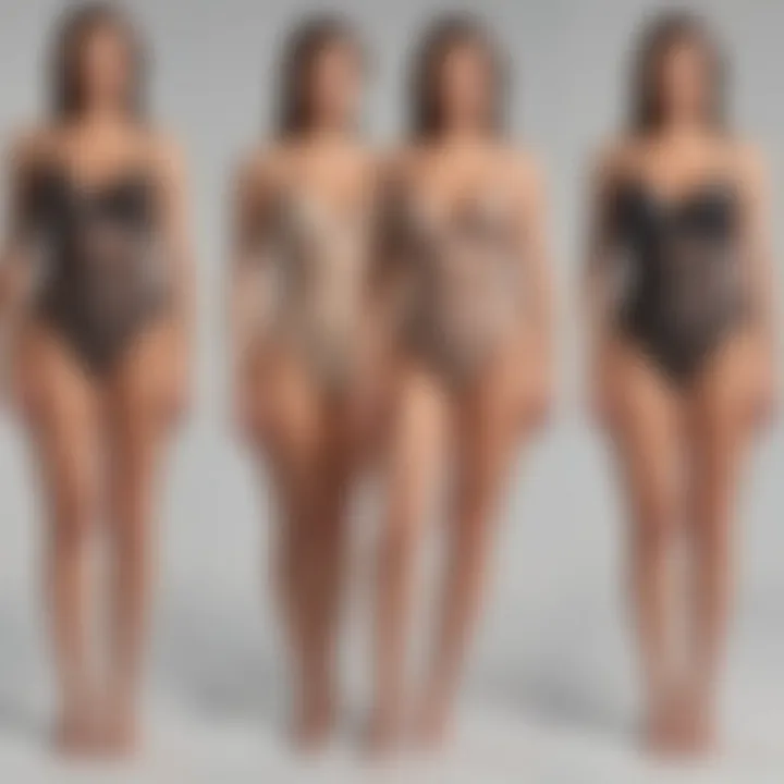 Diagram showing sizing options for cupped bodysuit shapewear