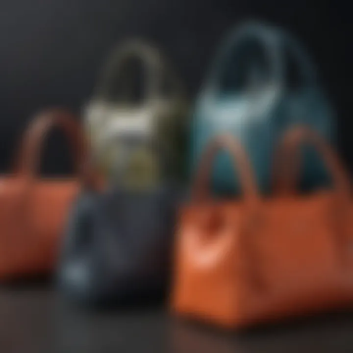 Selection of trendy shoulder handbags in various colors