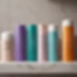 A close-up view of various anti-sweat deodorant products on a bathroom shelf, showcasing their diverse packaging.