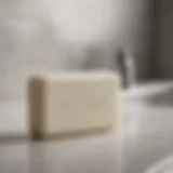 Benzoyl peroxide soap bar on a bathroom countertop