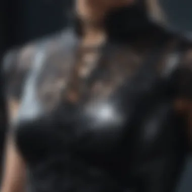 Close-up of lace up detailing on a leather dress