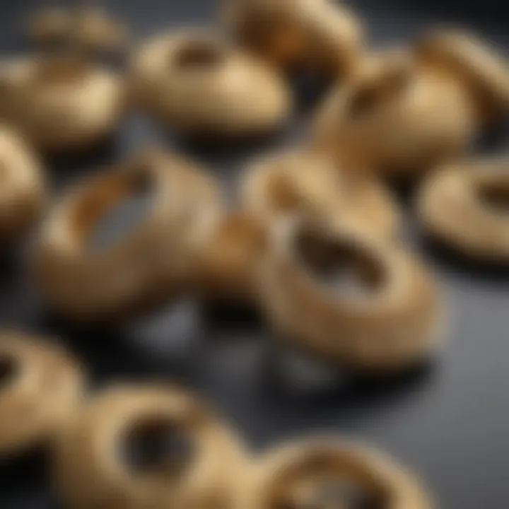 Array of chunky gold earrings on display, highlighting diverse design variations