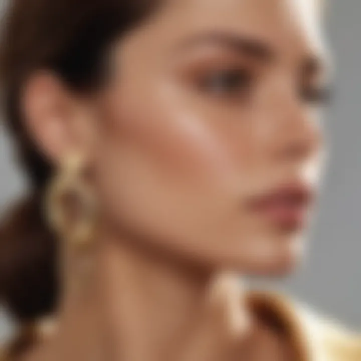 Fashionable individual wearing chunky gold earrings styled with modern attire