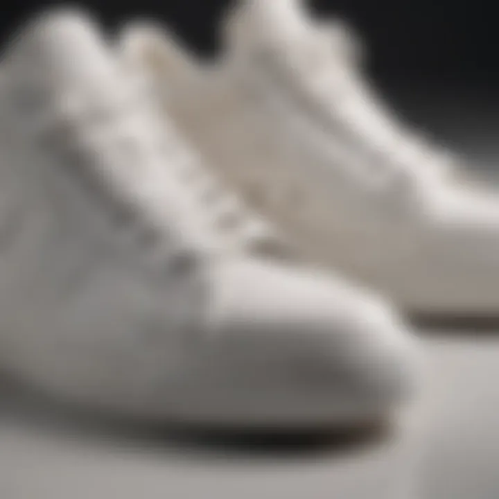 Close-up of a popular brand's big white sneakers highlighting texture and design.