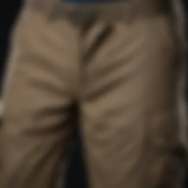 Detailed view of small cargo pants showcasing multiple pockets and fabric texture