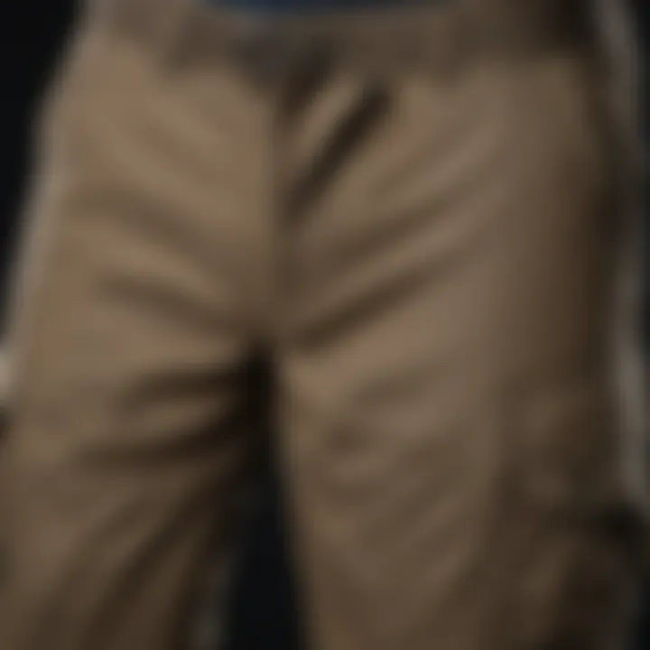 Detailed view of small cargo pants showcasing multiple pockets and fabric texture