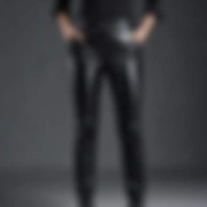 A collection of black pleather pants showcasing different cuts and styles