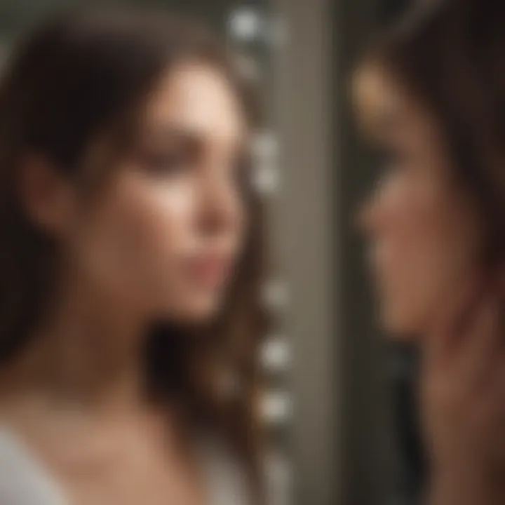 Woman looking at herself in the mirror with thinning hair