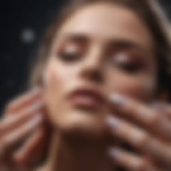 Close-up of sparkling glitter nail polish application