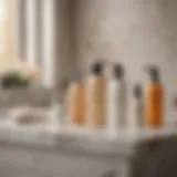 Sunscreen and moisturizer bottles on elegant marble countertop