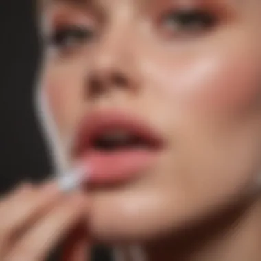Applying Nourishing Lip Balm Person applying lip balm