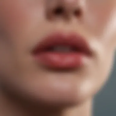 Close-up of lips showing chapped lipstick