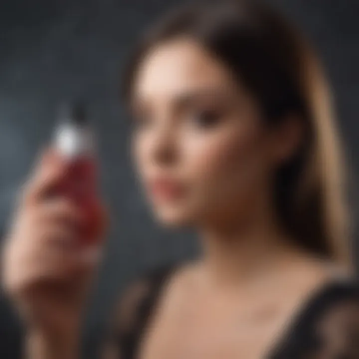 A beauty expert demonstrating the application technique of setting spray