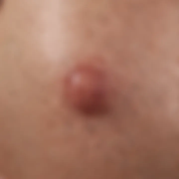 Close-up of an ingrown hair on the skin