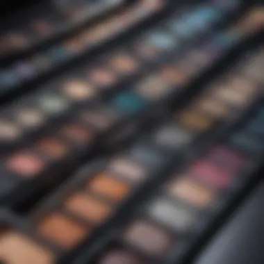 Diverse color palette of Urban Decay Intergalactic Eyeshadow displayed on a cosmetic counter