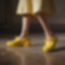 Eclectic mix of light yellow Crocs with avant-garde accessories