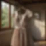 Beautiful cottagecore dress hanging in a sunlit room